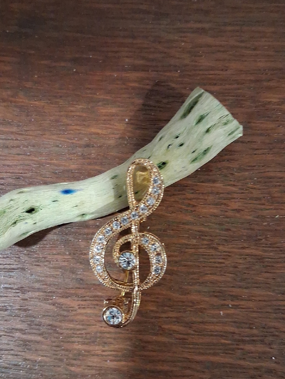 Gold-Tone Crystal Treble Clef Brooch
